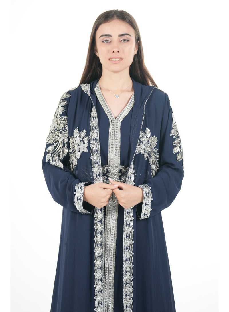 البنت الشرقية قفطان مغربي مطرز مع حزام على الخسر فستان - Image 4