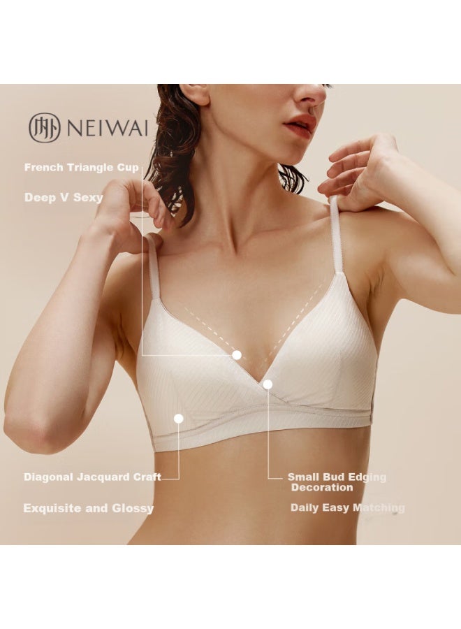 NEIWAI Neiwaineiwai French Twill Silk Cotton Triangle Cup Bra Women's Wire-free Push-up Bra  - Image 2