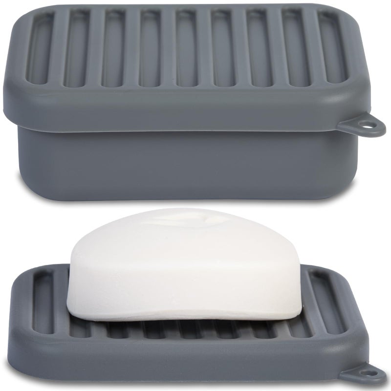 HighHerz Compact Leak-Proof Silicone Travel Soap Case, Portable Soap Container with Draining Layer, Durable Soap Box, Shatter-Proof Soap Holder for Bathroom, Gym, Travel Size Toiletry (Dark Grey) - Image 1