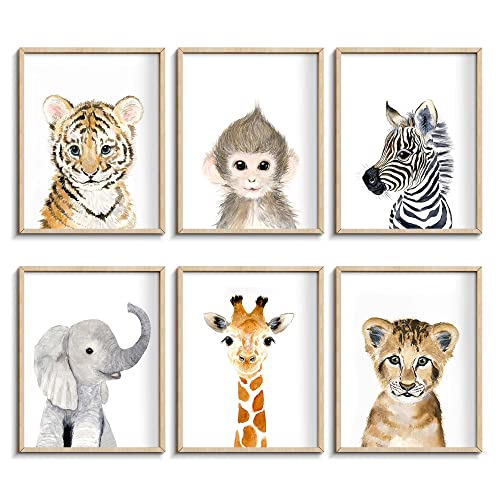 calmart Nursery Baby Room Wall Art Decor, Jungle Nursery Baby Animal of Tiger Lion Elephant Decorations, Nursery Safari Cute Animal Decor for Baby Bedroom (8"x10", UNFRAMED) - Image 1