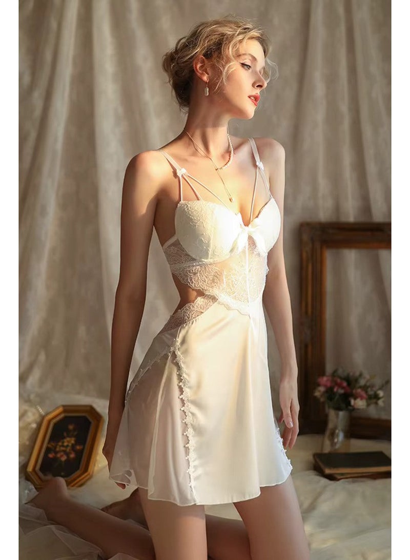 Caprisious Women's Silk Satin Nightgown Set - Elegant V-Neck, Lace Stripe Lingerie Sleepwear for Comfortable and Luxurious without Robe  - Image 2