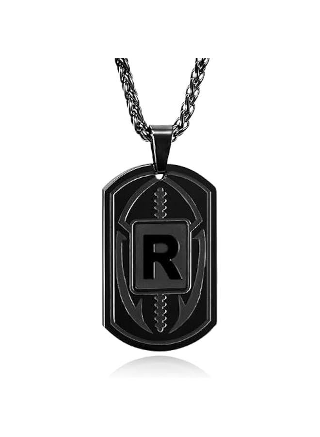 Graduation Easter Gifts Football Initial Necklace for Men Boys Kids Teen Dog Tag Stainless Steel Sliver/Black/Gold Letter Pendant Sport Football Athletes Jewelry Easter Gifts for Kids Boys Men Teens him Boyfriend Husband  - Image 1