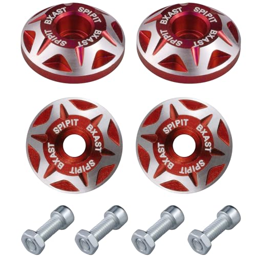 Amavoler License Plate Bolts 4 pcs Universal M6 CNC Carved Aluminum Alloy License Plate Screw Kit for Motorcycle Chopper Windshield Trim Car Tag FrameUnique Addition to Your Bike Red - Image 1