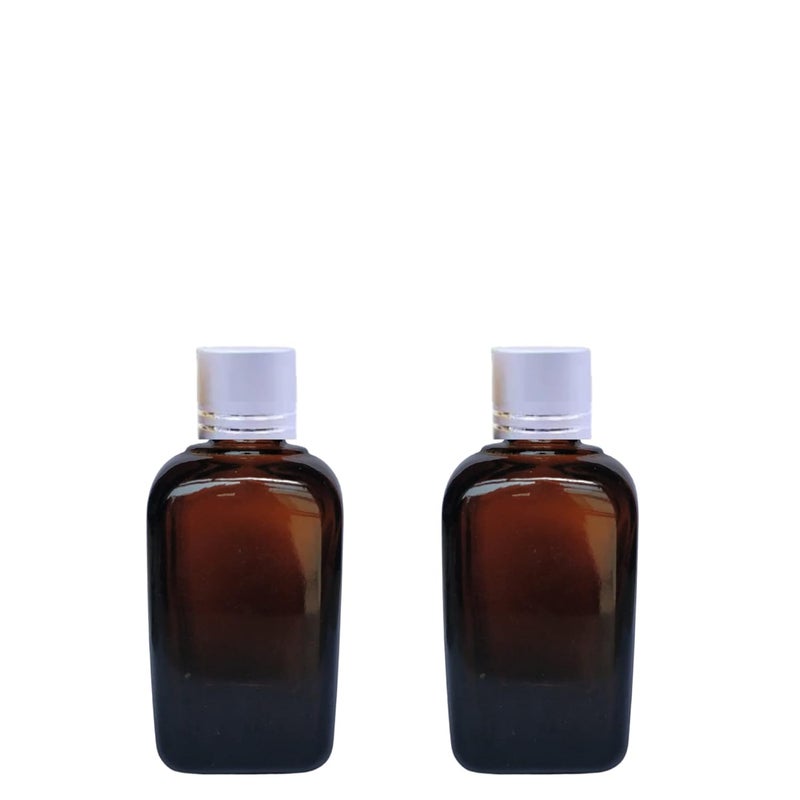 Devinez (Pack of 2) Multipurpose Refillable Amber Square Shape Glass Bottle, 15 ml with Silver Cap and V Drop Nozzle for Cosmetics, Serum, Essential Oils, Blends, Skin Care, Travel, Toners & DIY - Image 1