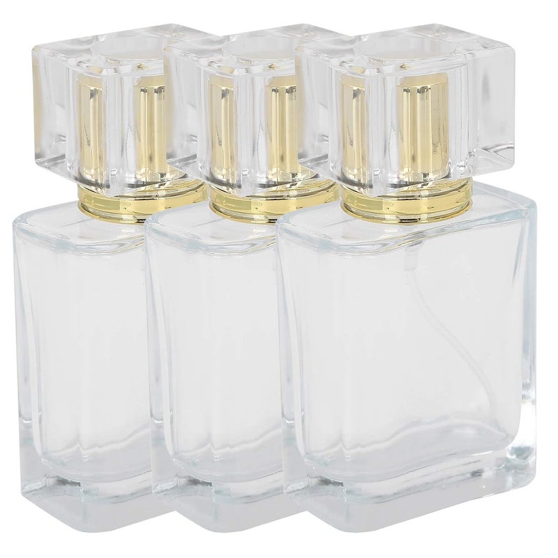 Sonew 3Pcs 50ml Refillable Glass Perfume Bottle, Spray Transparent Liquid Empty Beauty Cosmetic Bottle(Gold) 