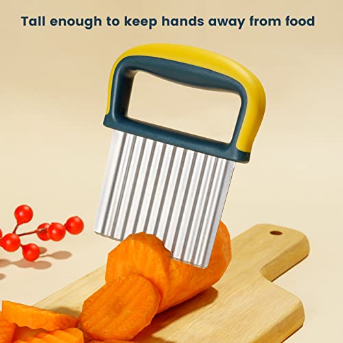 Nax Caki Crinkle Cutter Knife, Potatoes Crinkle Fry Cut and Vegetable Cutter for Veggies, Stainless Steel Carrot Slicer（Yellow） - Image 4