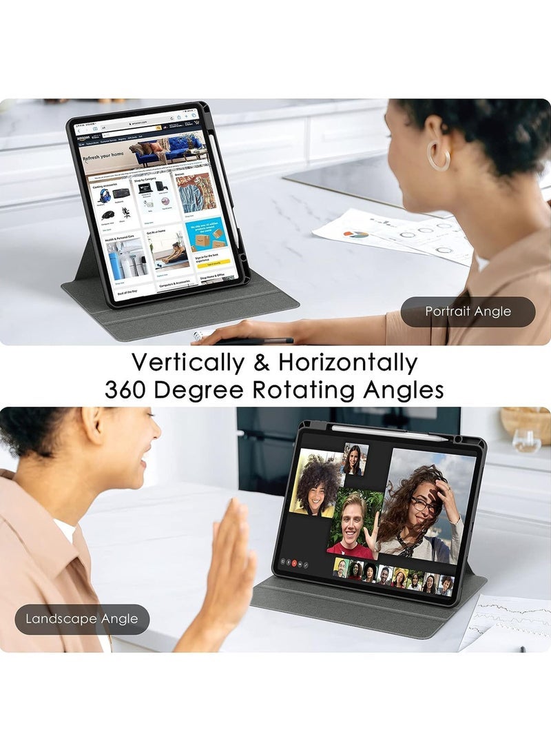 كابتن تيك حافظة دوارة هجينة لجهاز iPad Pro 12.9 بوصة (الجيل السادس/الخامس/الرابع/الجيل الثالث 2022/2021/2020/2018) - حامل دوار 360 درجة + حامل قلم رصاص + غطاء خلفي شفاف مقاوم للصدمات للنوم/الاستيقاظ التلقائي - Image 3