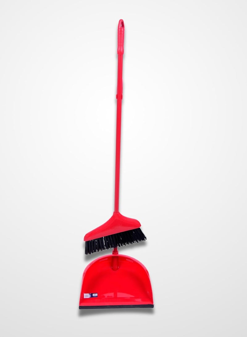 CEPILLO Complete Cleaning Set: Long Handle Dustpan, Broom Brush, and Floor Wiper 45cm - Multipurpose for Home, Kitchen, Bathroom, Office, Lobby - Red (Set of 2) - CP620+CP608 - Image 2