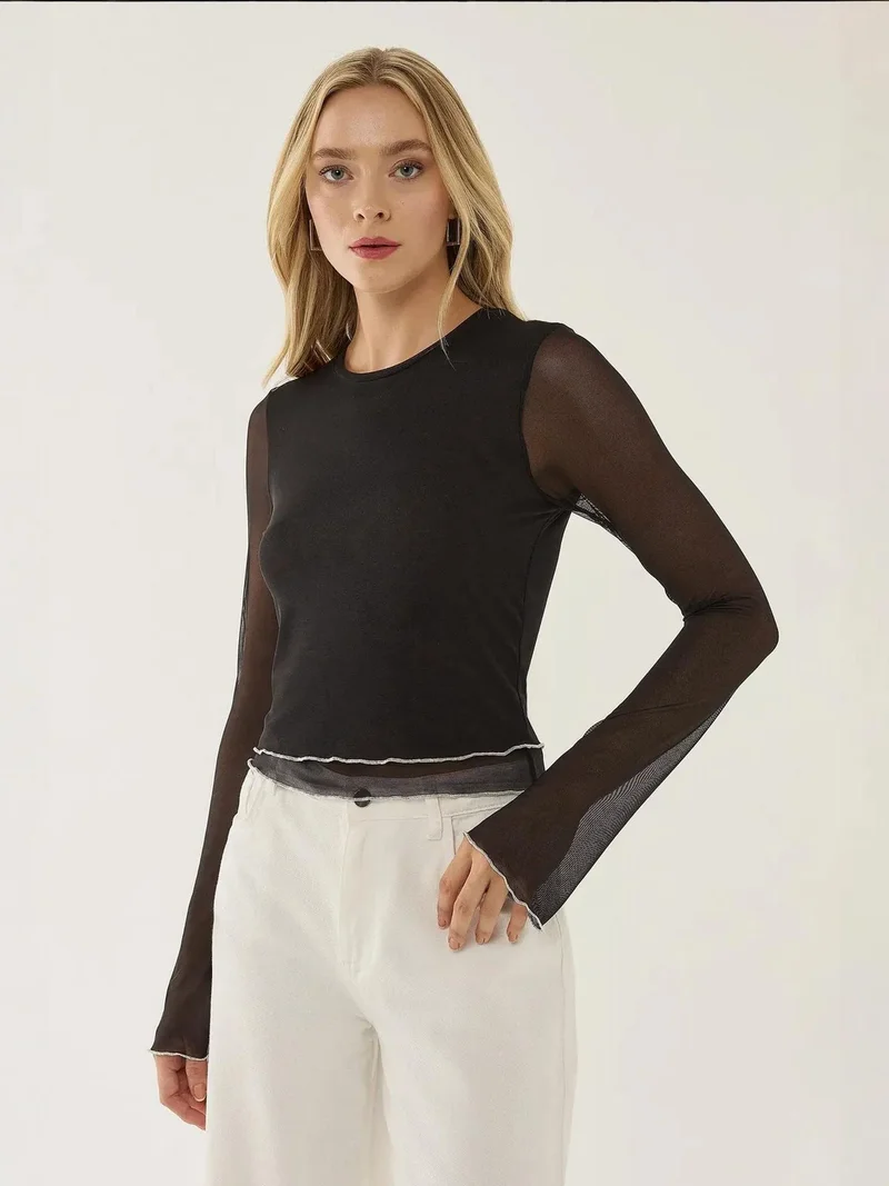 HICCUP Black Semi Transparent Blouse for Women | Best Price UAE