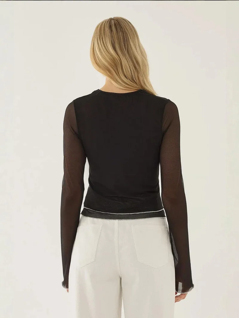 HICCUP Black Semi Transparent Blouse for Women | Best Price UAE