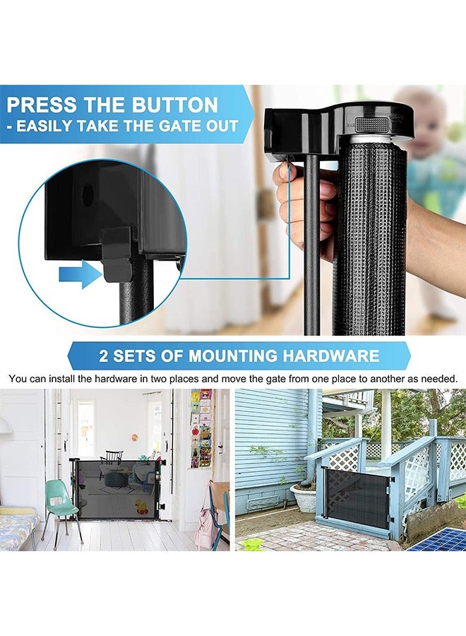 Retractable Baby Gate,  Mesh Safety Gate for Babies and Pets, Extra Wide Safety Baby Gate 34 Tall u0026 59 Wide, Pet Dog Gate for doorways, Stairs, Indoor/Outdoor (1.5M black) - Image 4