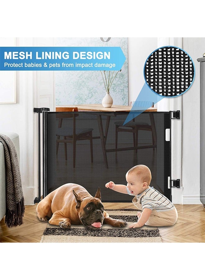 Retractable Baby Gate,  Mesh Safety Gate for Babies and Pets, Extra Wide Safety Baby Gate 34 Tall u0026 59 Wide, Pet Dog Gate for doorways, Stairs, Indoor/Outdoor (1.5M black) - Image 2