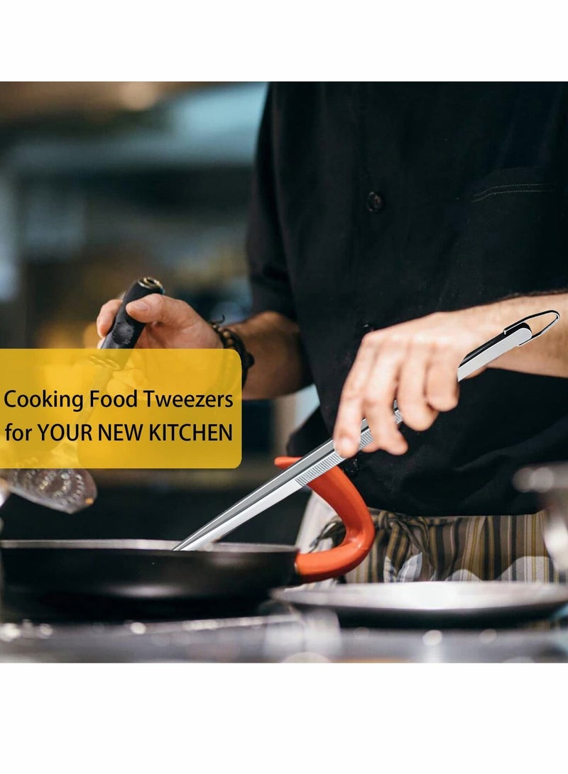 SYOSI Cooking Tweezer Tongs, Stainless Steel 12" Kitchen Pointed Round Head Tweezers with Precision Serrations for Baking Decor, Kitchen Cooking, Grilling Seafood (2 Pcs) - Image 4