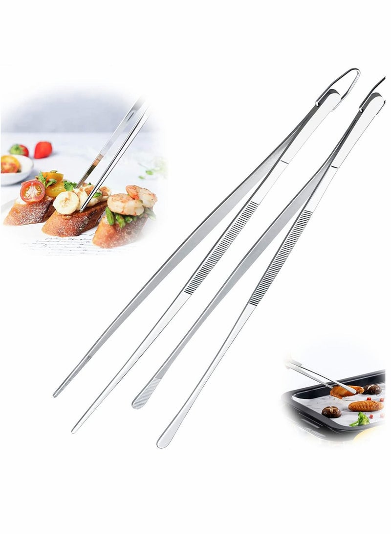 SYOSI Cooking Tweezer Tongs, Stainless Steel 12" Kitchen Pointed Round Head Tweezers with Precision Serrations for Baking Decor, Kitchen Cooking, Grilling Seafood (2 Pcs) - Image 1