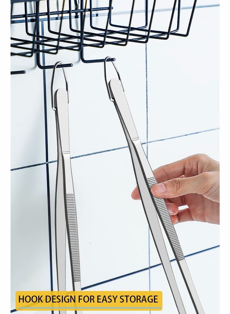 SYOSI Cooking Tweezer Tongs, Stainless Steel 12" Kitchen Pointed Round Head Tweezers with Precision Serrations for Baking Decor, Kitchen Cooking, Grilling Seafood (2 Pcs) - Image 5