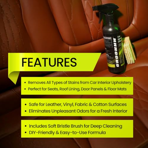 Groommm Total Car Interior Cleaning Kit 500ml – Upholstery & Fabric Cleaner Spray With Cleaning Brush | For Car Seats, Roof Liner, Door Fabric & Seat Covers | Removes Tough Stains from Leather & Vinyl - Image 2