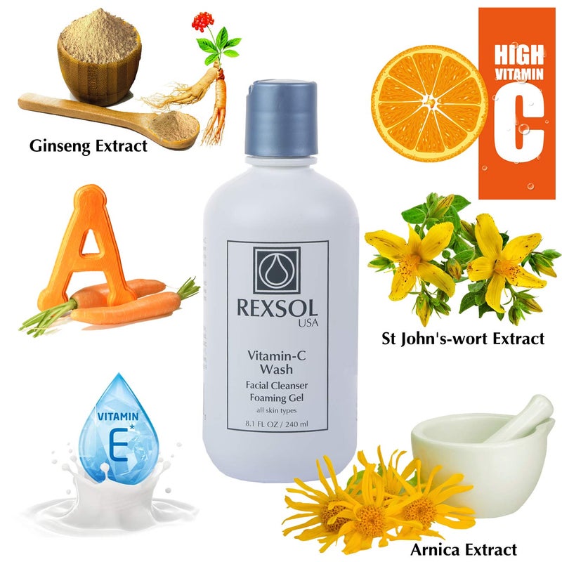REXSOL غسول وجه رغوي فيتامين سي من ركسول | منظف مضاد للشيخوخة للبشرة الحساسة | منظف وجه يومي طبيعي مع فيتامينات A و E - 8.1 أونصة - Image 5
