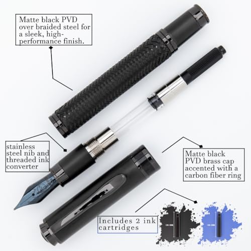 Monteverde Innova Formula M Fountain Pen, Black - Medium Nib, Premium PVD Coated Pen, Refillable, JoWo Stainless Steel Nib, Luxury Gift Box - Image 4