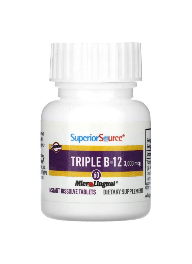 Superior Source Triple B-12, 3,000 mcg, 60 MicroLingual Instant Dissolve Tablets  - Image 3