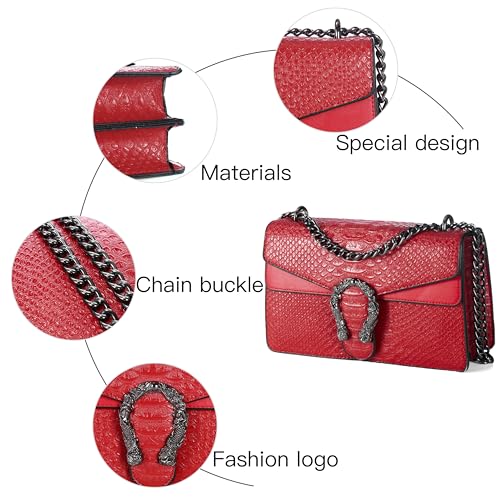 DEEPMEOW Crossbody Shoulder Evening Bag for Women - Snake Printed Leather Messenger Bag Chain Strap Clutch Small Square Satchel Purse（Red） - Image 5