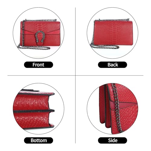 DEEPMEOW Crossbody Shoulder Evening Bag for Women - Snake Printed Leather Messenger Bag Chain Strap Clutch Small Square Satchel Purse（Red） - Image 4