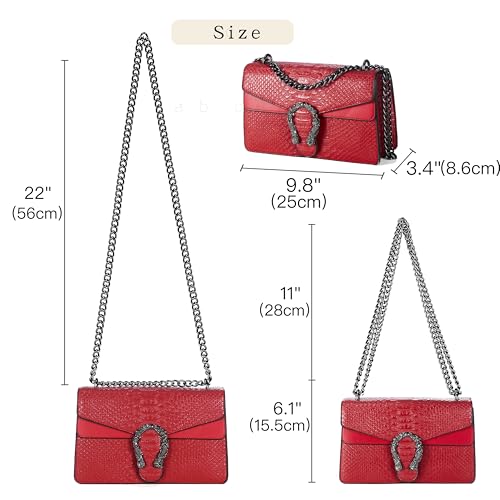 DEEPMEOW Crossbody Shoulder Evening Bag for Women - Snake Printed Leather Messenger Bag Chain Strap Clutch Small Square Satchel Purse（Red） - Image 3