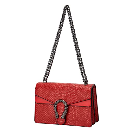 DEEPMEOW Crossbody Shoulder Evening Bag for Women - Snake Printed Leather Messenger Bag Chain Strap Clutch Small Square Satchel Purse（Red） - Image 1
