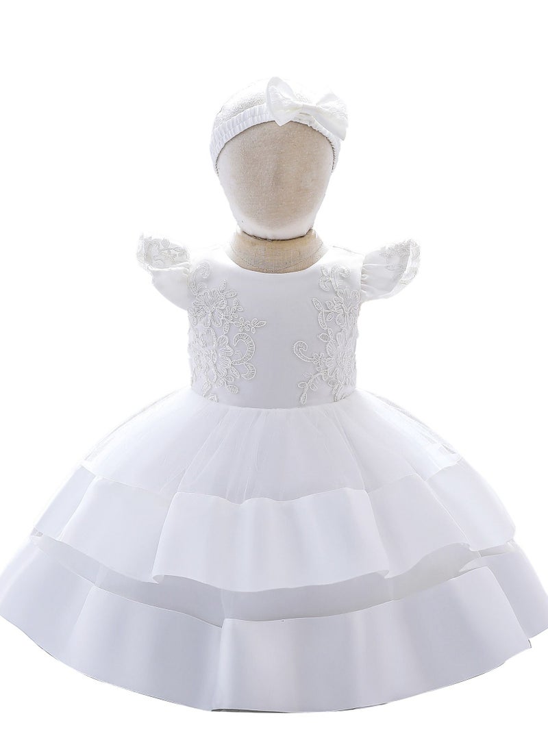Loquat Princess Flower Cap Sleeve Maxi Dress With Headband White - Image 1