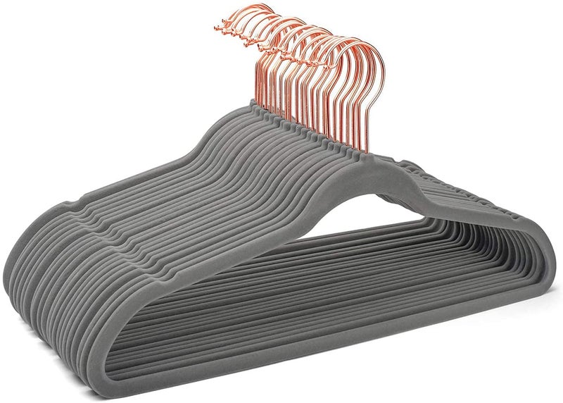 KITCHMO- Premium Velvet Hangers Non Slip Velvet Suit Hangers Rose Gold Hooks,Space Saving Clothes Hangers Velvet Hangers Non-Slip 360 Degree Swivel Hook Clothes Hangers Velvet (Grey, Pack of 20) - Image 2