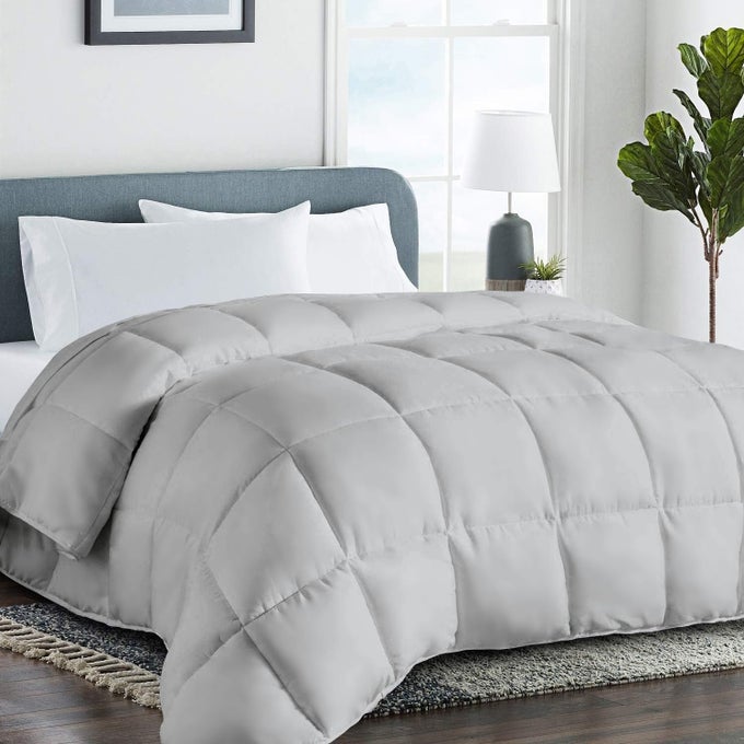 QUILTED FULL SIZE COMFORTER ALLSEASON DOWN ALTERNATIVE DUVET INSERT LUXURY HOTEL WINTER WARM LIGHT GREY COMFORTER WITH ANTICLUMP TECH 8 TABS GIFT FOR WOMEN MEN 82X86
