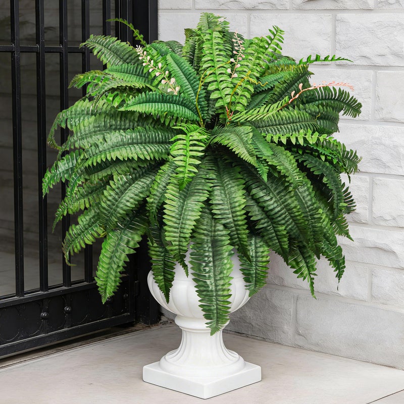 Der Rose 49 inch 96 Leaves Fake Ferns Large, UV Resistant Artificial Plants Outdoors Faux Boston Fern Plants for Porch Home Patio Hanging Decor - Image 1