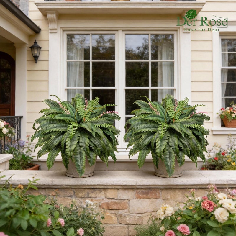 Der Rose 49 inch 96 Leaves Fake Ferns Large, UV Resistant Artificial Plants Outdoors Faux Boston Fern Plants for Porch Home Patio Hanging Decor - Image 5