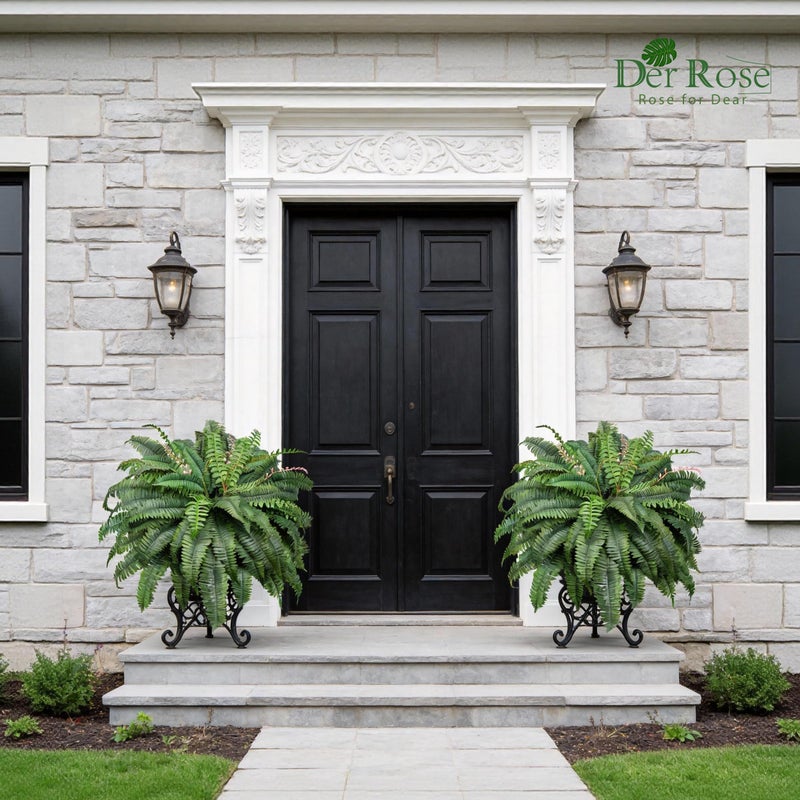 Der Rose 49 inch 96 Leaves Fake Ferns Large, UV Resistant Artificial Plants Outdoors Faux Boston Fern Plants for Porch Home Patio Hanging Decor - Image 2
