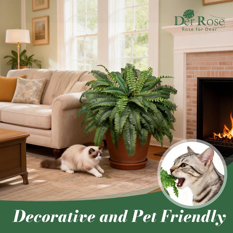 Der Rose 49 inch 96 Leaves Fake Ferns Large, UV Resistant Artificial Plants Outdoors Faux Boston Fern Plants for Porch Home Patio Hanging Decor - Image 4