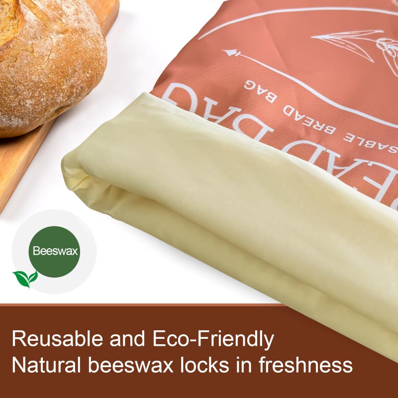 LDJRCP Bread Bags for Homemade, Beeswax Reusable Bread Bag for Sourdough 2-Pack, XL-Reusable Waxed Food Storage Bag to Keep Sourdough Fresh, Freezer-Safe, Eco-Friendly (Orange&Grey) - Image 3