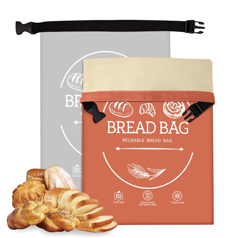 LDJRCP Bread Bags for Homemade, Beeswax Reusable Bread Bag for Sourdough 2-Pack, XL-Reusable Waxed Food Storage Bag to Keep Sourdough Fresh, Freezer-Safe, Eco-Friendly (Orange&Grey) - Image 1