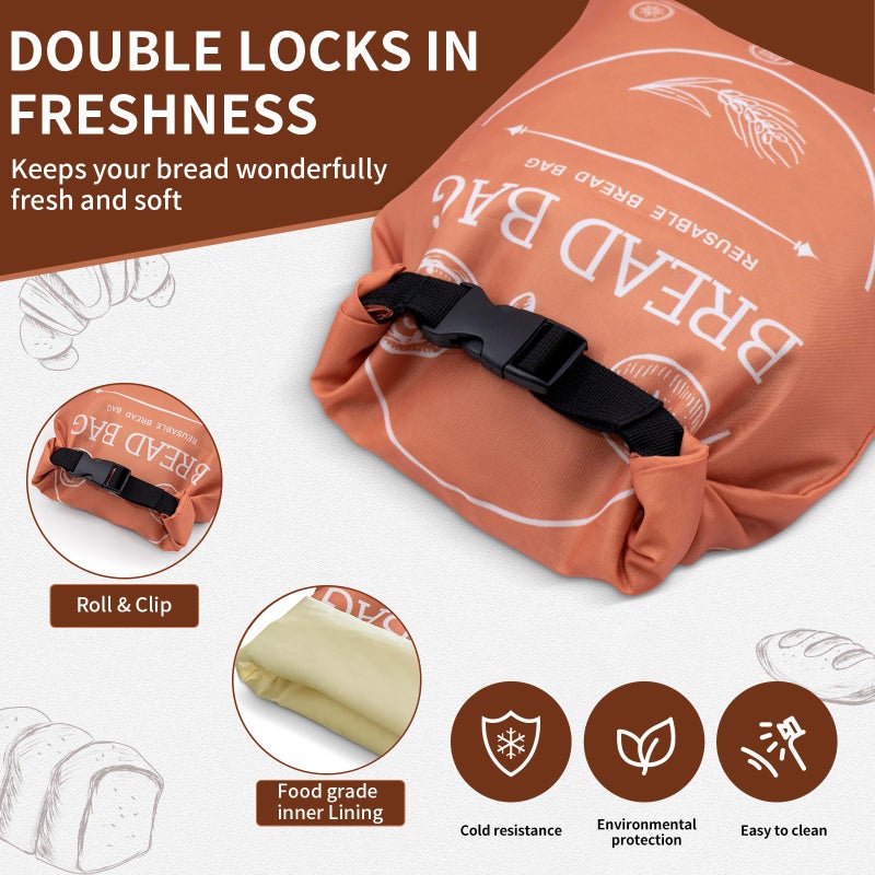 LDJRCP Bread Bags for Homemade, Beeswax Reusable Bread Bag for Sourdough 2-Pack, XL-Reusable Waxed Food Storage Bag to Keep Sourdough Fresh, Freezer-Safe, Eco-Friendly (Orange&Grey) - Image 5