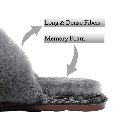Crazy Lady Women's Fuzzy Fluffy House Slippers Cute Plush Memory Foam Shoes Cross Band Indoor Outdoor Open Toe Sandals(06/Grey, 5.5-6.5) - Image 4