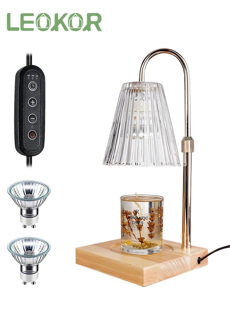 LEOKOR - Candle Warmer Lamp, Dimmable Candle Warmer with Timer 2 Bulbs, Height Adjustable Vintage Scented Candles Lamp with Wood Base Glass Head - Image 1