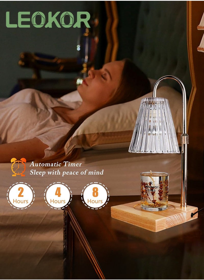 LEOKOR - Candle Warmer Lamp, Dimmable Candle Warmer with Timer 2 Bulbs, Height Adjustable Vintage Scented Candles Lamp with Wood Base Glass Head - Image 1