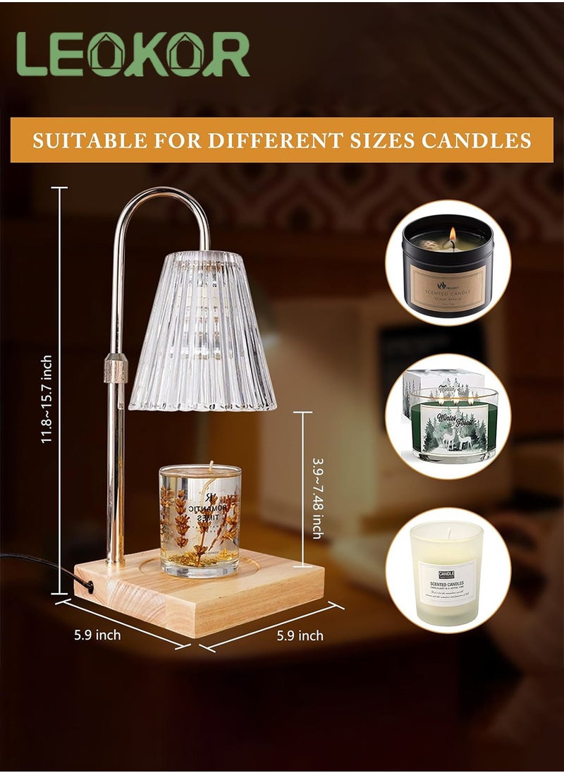 LEOKOR - Candle Warmer Lamp, Dimmable Candle Warmer with Timer 2 Bulbs, Height Adjustable Vintage Scented Candles Lamp with Wood Base Glass Head - Image 1
