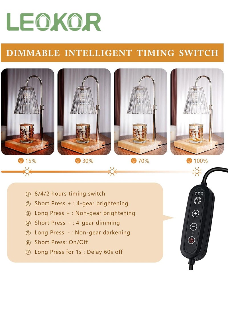 LEOKOR - Candle Warmer Lamp, Dimmable Candle Warmer with Timer 2 Bulbs, Height Adjustable Vintage Scented Candles Lamp with Wood Base Glass Head - Image 1