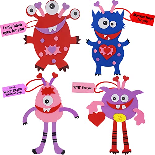 4E's Novelty 4Es Novelty Valentines Monster Craft Ornament 12 Pack Foam Valentines Day Crafts for Kids Classroom DIY Valentines Day Card for Kids Bulk Individually Wrapped Fun Activity - Image 1