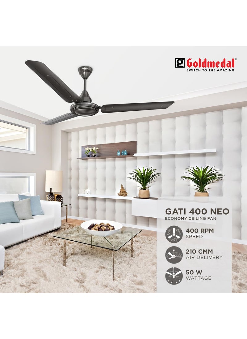 GOLD MEDAL Goldmedal Gati 400 Neo 1200 mm BEE Certified Star Rated Economy Ceiling Fan For Home and Office 100 Copper Motor Ultra High Speed Better Air Circulation 2 years Warranty GREY  - Image 3