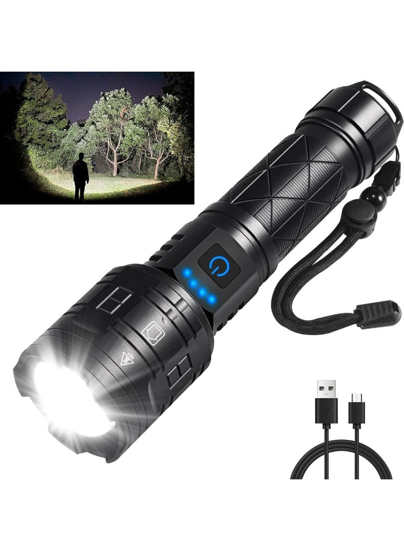 P70 Super Light LED Rechargeable Flashlight, Long Range, USB Charging, 5 Modes – Black - Image 1