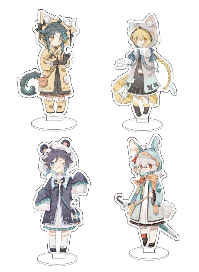 Genshin Impact Stand Figure Acrylic Ornaments Stand Model Collections Peripheral Statue Card Character Proof Series Transparent Figure Model Fans Decoration Collection Desk Decor Toys Cute(4pcs)  - Image 1