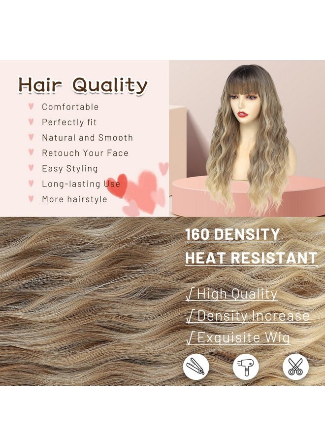 Wig With Bangs Long Wavy Ombre Blonde Wigs For Women 26 Inches Synthetic Dark Root Heat Resistant Hair For Daily Party Use/Halloween Use（Ombre Blonde） - pzsku/Z1C628462781DC885BD7BZ/45/_/1733730004/e28309df-cec1-439f-a667-8b130a4f9dc3