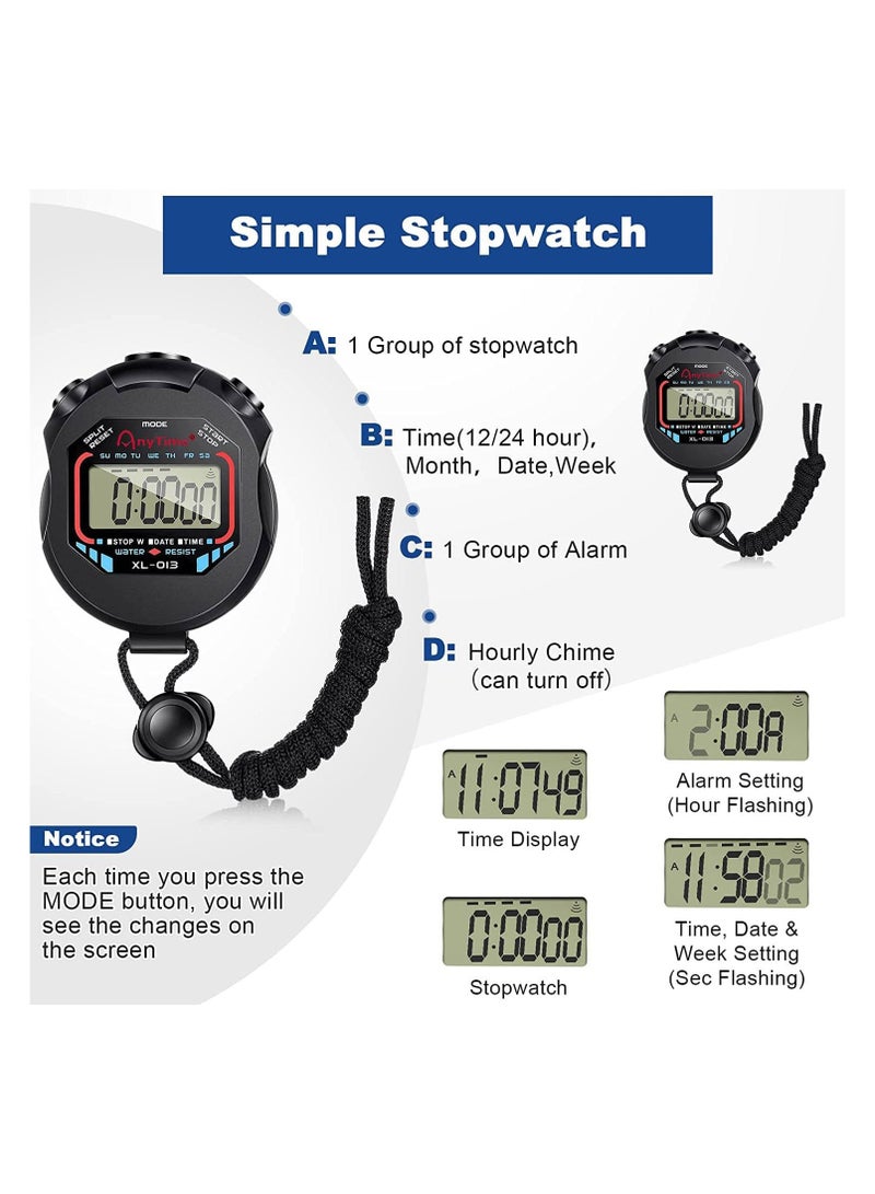 2Pcs Professional Digital Stopwatch Timer, Multifunction Electronic Digital Sport Stopwatch, Handheld LCD Chronograph Waterproof Stopwatch with Date, Time and Alarm Function for Sport Coache and Ref - Image 3