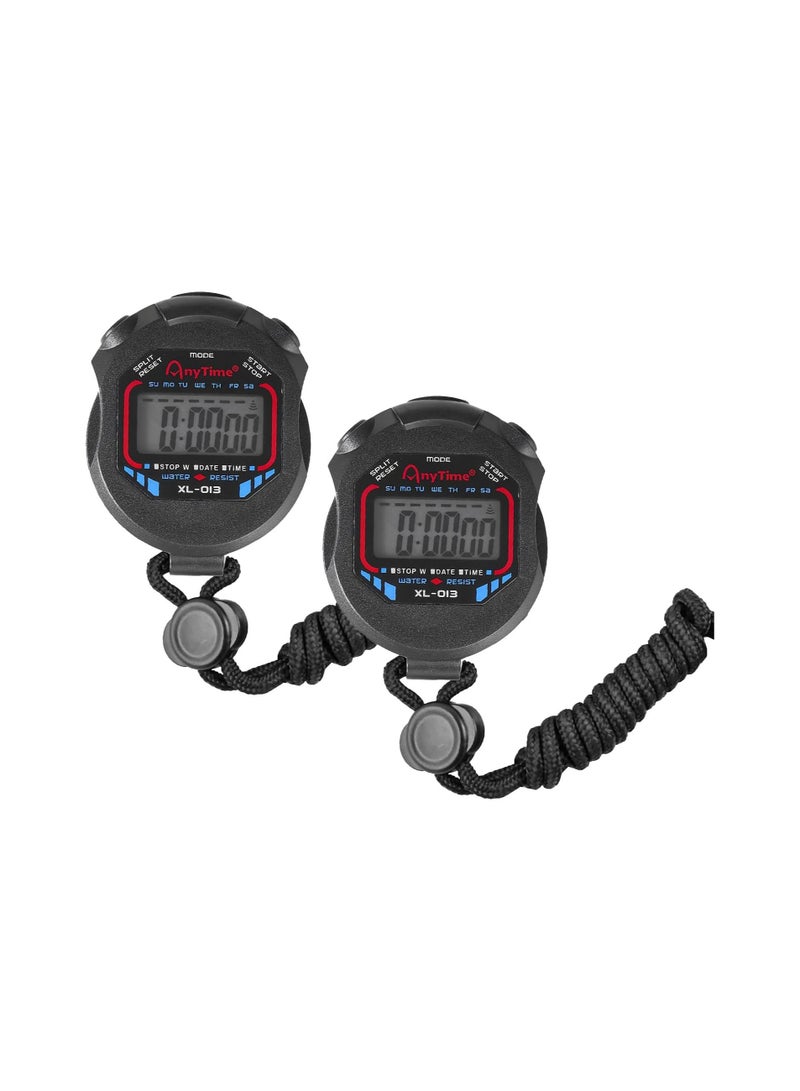 2Pcs Professional Digital Stopwatch Timer, Multifunction Electronic Digital Sport Stopwatch, Handheld LCD Chronograph Waterproof Stopwatch with Date, Time and Alarm Function for Sport Coache and Ref - Image 1