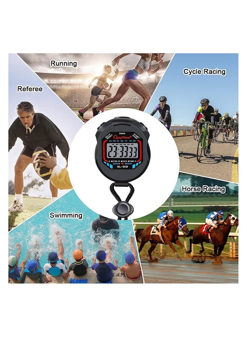 2Pcs Professional Digital Stopwatch Timer, Multifunction Electronic Digital Sport Stopwatch, Handheld LCD Chronograph Waterproof Stopwatch with Date, Time and Alarm Function for Sport Coache and Ref - Image 4